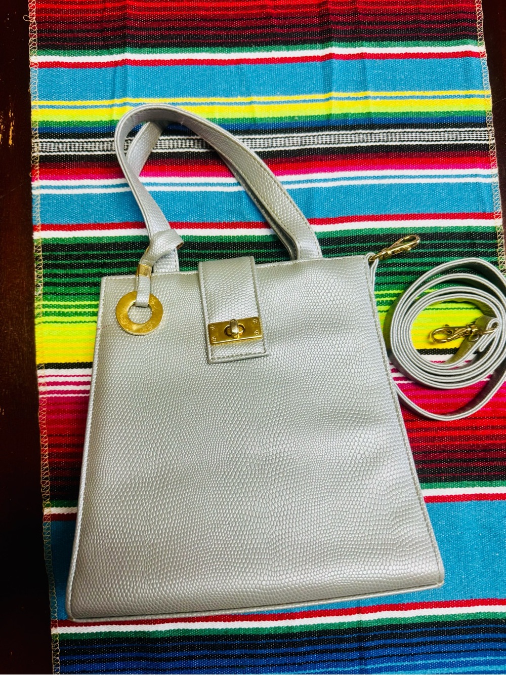 Adrienne Vittadini Silver Mini Tote with Gold Hardware